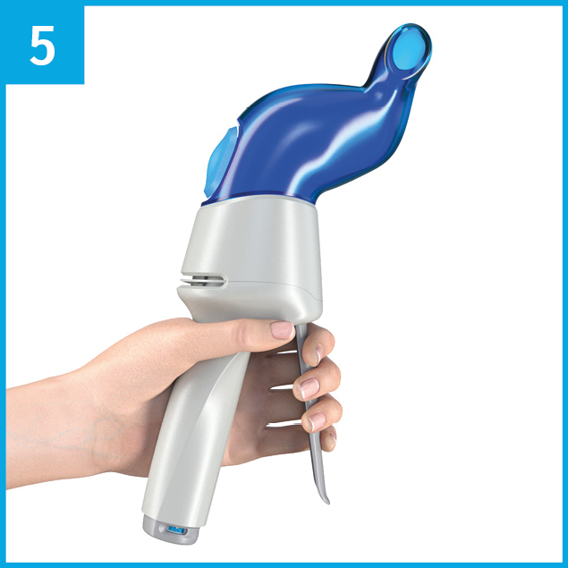 Hold the Aservo® EquiHaler® upright in your left hand.